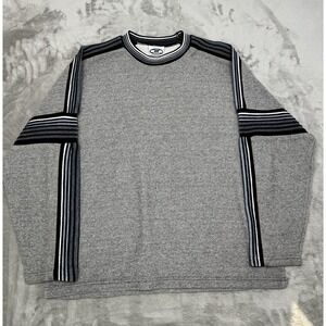 Vintage Y2K Gray Pullover Sweater Shirt Size XL Blue Striped Cotton 90s Retro
